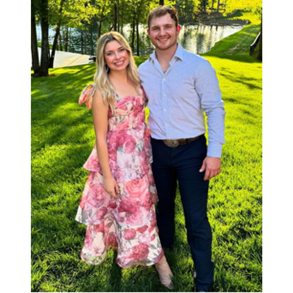 Lulus Blush Floral Organza Tie-Strap Tiered Playfully Posh Midi Dress SIze L - Picture 12 of 13